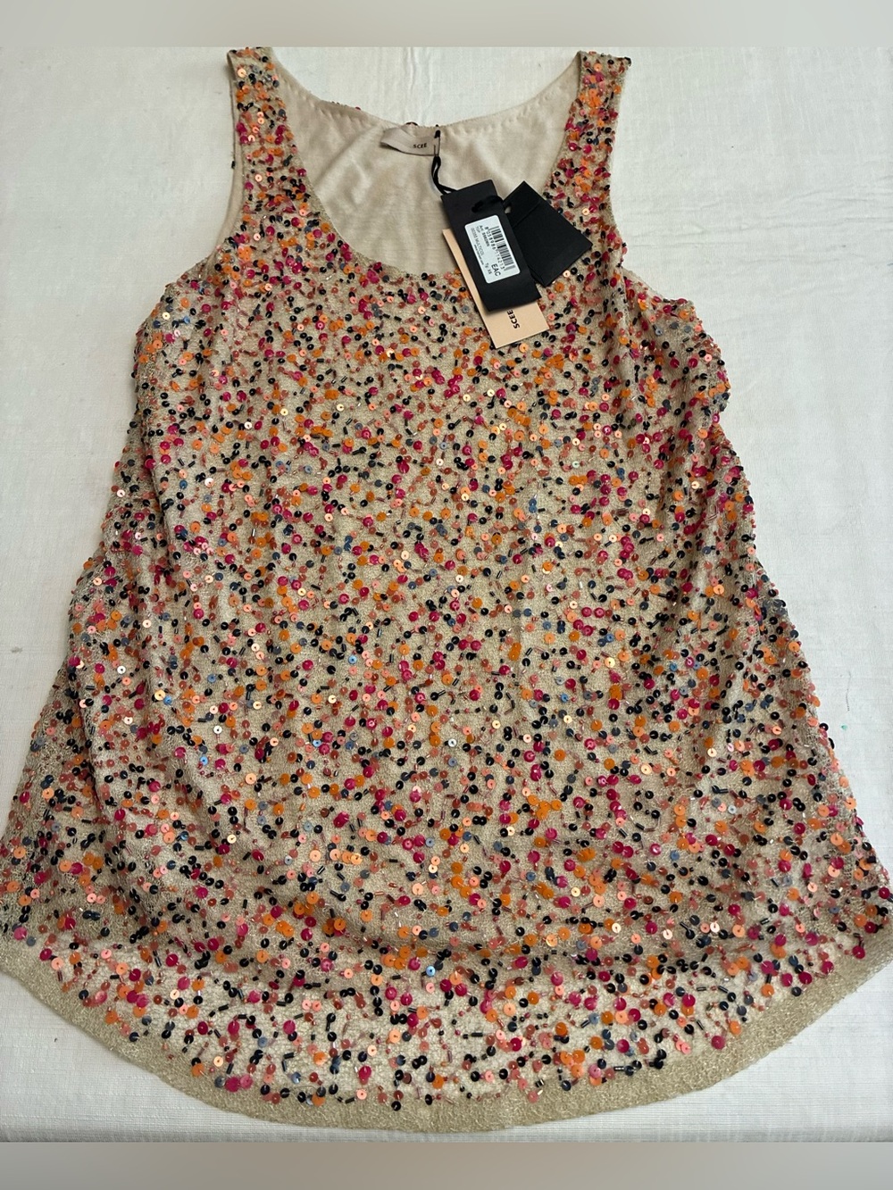 Twin-Set SCEE Beige Camisole with Multicolor Sequin Embellishment
